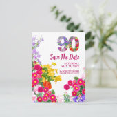 carte postale moderne florale pour les 90 ans Save (Debout devant)