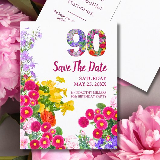 carte postale moderne florale pour les 90 ans Save