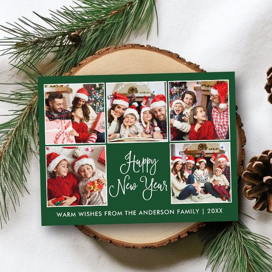 Carte Postale Moderne Fun Calligraphie Vert 5 Photo Nouvel An