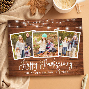 Carte Postale Moderne Fun Calligraphie Wood 3 Photo Thankgiving