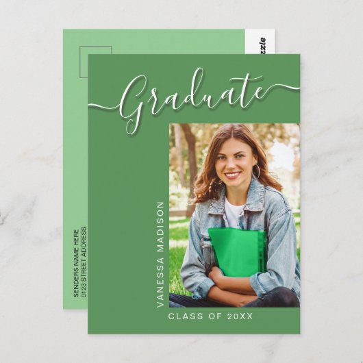 Carte Postale Moderne | Green 1 Photo Elegant Script (Devant / Derrière)