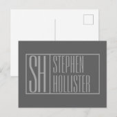 Carte Postale Moderne, gris sur gris foncé, logo avec initiales (Devant / Derrière)