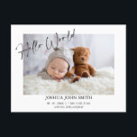 Carte Postale Moderne Hello World Calligraphie Faire-part de nai<br><div class="desc">Carte Postale moderne Hello World Calligraphy Faire-part de naissance photo simple moderne sur la faire-part de naissance d'avant avec une calligraphie moderne qui se positionne en tête du monde du bonjour et des statistiques de naissance. Le message Parents s'affiche à l'arrière. Cette carte postale faire-part de naissance moderne est une...</div>