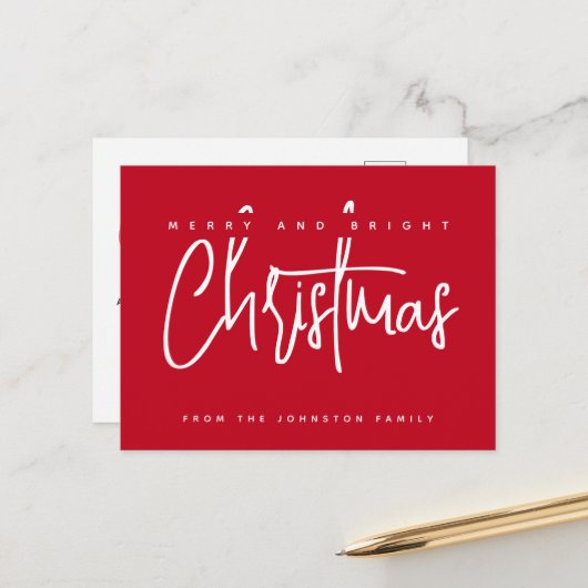 Carte Postale Moderne Joyeux et Lumineux Noël écriture simple (Devant/Arrière en situation)