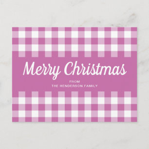 Carte Postale Moderne Joyeux Noël à carreaux roses
