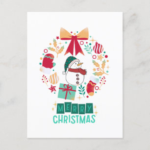 Carte Postale Moderne Joyeux Noël Floral Famille Élégante
