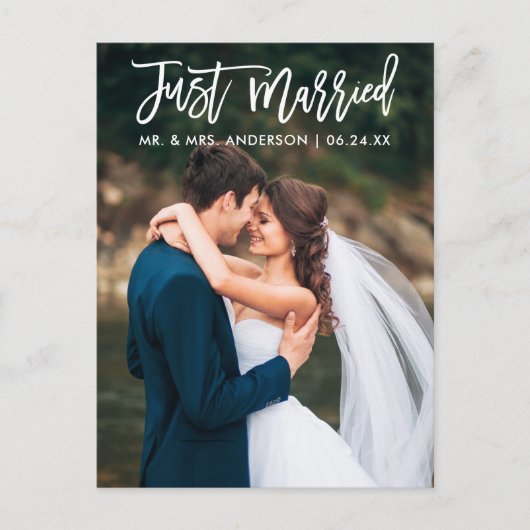 Carte Postale Moderne Juste Marié Pinceau Script Mariage Photo (Devant)