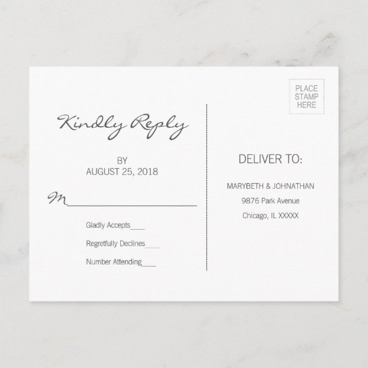 Carte postale moderne Marbre et Mariage Or RSVP (Dos)