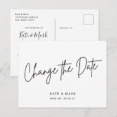 Carte Postale Moderne Mariage Noir Blanc Script Changer la Date (Devant / Derrière)