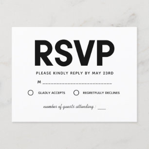 Carte Postale Moderne minimaliste noir et blanc RSVP