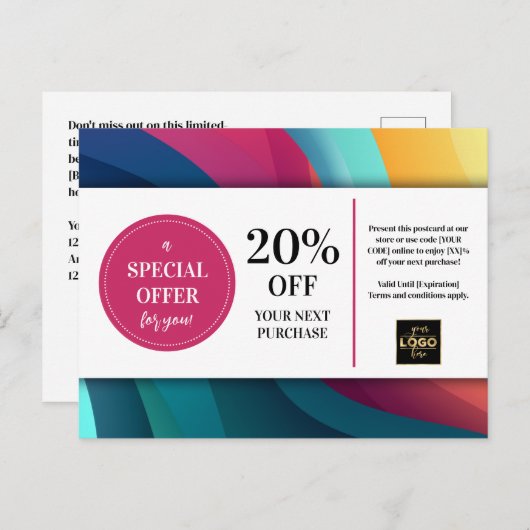 Carte postale moderne Multicolore Swirls Coupon Re (Devant / Derrière)