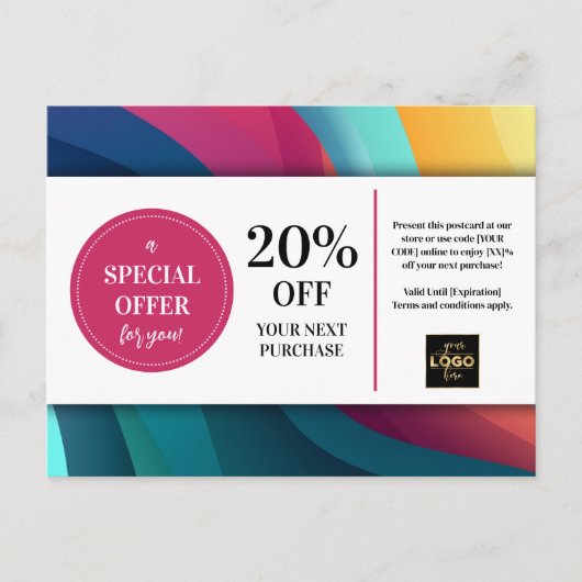 Carte postale moderne Multicolore Swirls Coupon Re (Devant)