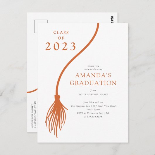 Carte postale moderne Orange Tassel Graduation Par (Devant / Derrière)