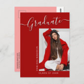 Carte Postale Moderne | Red Pink 1 Photo Elegant Script (Devant / Derrière)