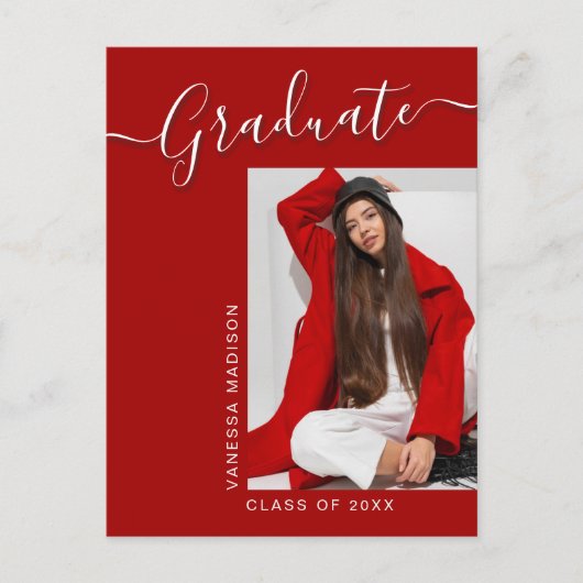 Carte Postale Moderne | Red Pink 1 Photo Elegant Script (Devant)