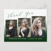 Carte Postale Moderne Remerciement de Mariage 3 Photos Vert et B (Devant)