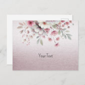 Carte postale moderne rose et blanche à motif flor (Devant / Derrière)