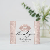 Carte Postale Moderne Rose Gold Paillettes Salon de Beauté Merci (Debout devant)