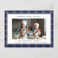 Moderne Russe Bleu Plaid Famille Photo Noël P