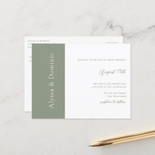 Carte Postale Moderne Sage Green QR Code RSVP Mariage en ligne