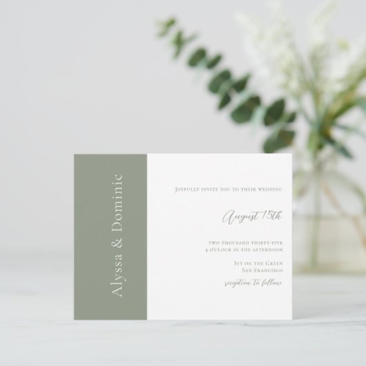 Carte Postale Moderne Sage Green QR Code RSVP Mariage en ligne (Debout devant)