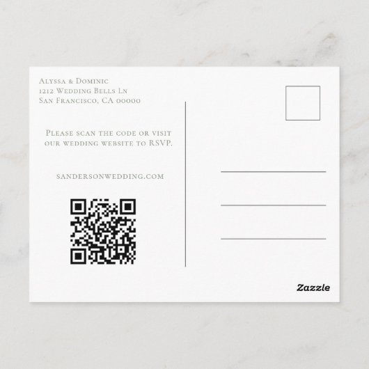Carte Postale Moderne Sage Green QR Code RSVP Mariage en ligne (Dos)