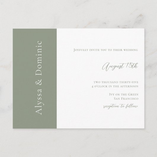 Carte Postale Moderne Sage Green QR Code RSVP Mariage en ligne (Devant)