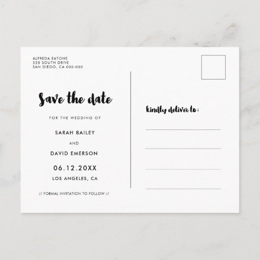 Carte postale moderne Save the Date (Dos)