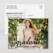 Carte Postale Moderne Script Graduation Party Invitation Photo (Devant / Derrière)