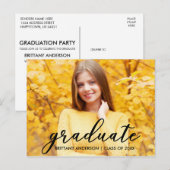Carte Postale Moderne Script Graduation Party Invitation Photo B (Devant / Derrière)