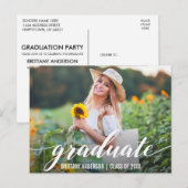 Carte Postale Moderne Script Graduation Party Invitation Photo W (Devant / Derrière)