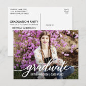 Carte Postale Moderne Script Graduation Party Photo Invitation W (Devant / Derrière)