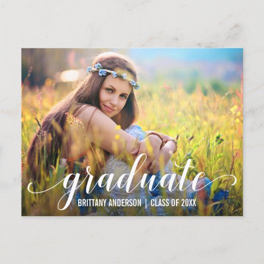 Carte Postale Moderne Script Graduation Party Photo Invitation W (Devant)