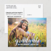 Carte Postale Moderne Script Graduation Party Photo Invitation W (Devant / Derrière)