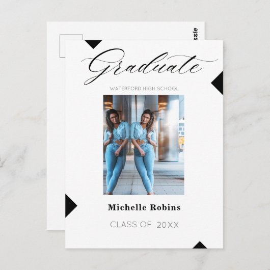 Carte Postale Moderne Script Lycée secondaire Faire-part de deux (Devant / Derrière)