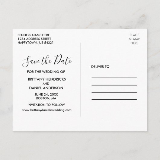 Carte Postale Moderne Se Marier Enregistrer La Date BW Photo (Dos)