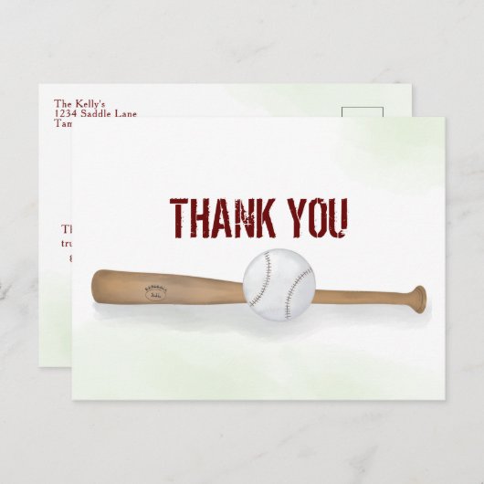 Carte Postale Moderne Simple Baseball Merci Aquarelle (Devant / Derrière)