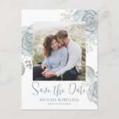 Carte Postale Moderne simple Dusty Blue Floral Photo Code QR (Devant)