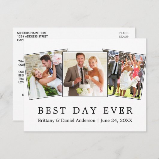 Carte Postale Moderne Simple Meilleur Jour Jamais Mariage 3 Phot (Devant / Derrière)