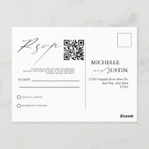 Carte Postale Moderne Simple Minimaliste Mariage QR Code RSVP Po