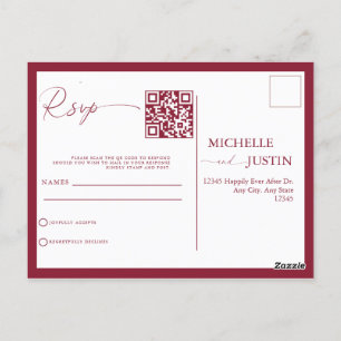 Carte Postale Moderne Simple Minimaliste Mariage QR Code RSVP Po