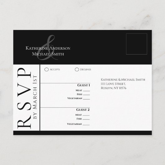 Carte Postale Moderne simple noir et blanc-RSVP-Mariage- (Dos)