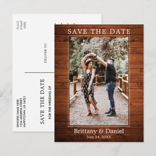 Carte Postale Moderne Simple Photo Bois Enregistrer La Date (Devant / Derrière)