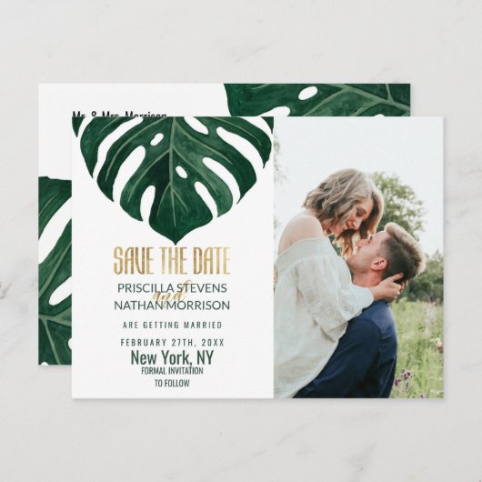 Carte Postale Moderne Tropical Suisse Fromage Leaf Gold Enregist (Devant / Derrière)