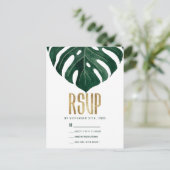 Carte Postale Moderne Tropical Swiss Fromage Leaf Gold RSVP (Debout devant)
