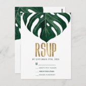 Carte Postale Moderne Tropical Swiss Fromage Leaf Gold RSVP (Devant / Derrière)