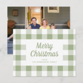 Carte Postale Moderne Vert Sauge Carreaux Joyeux Noël (Devant / Derrière)