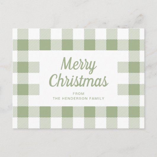Carte Postale Moderne Vert Sauge Carreaux Joyeux Noël (Devant)