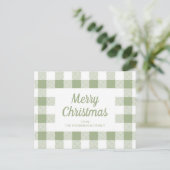 Carte Postale Moderne Vert Sauge Carreaux Joyeux Noël (Debout devant)