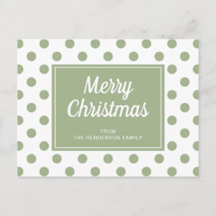 Carte Postale Moderne Vert Sauge Points de Merry Christmas